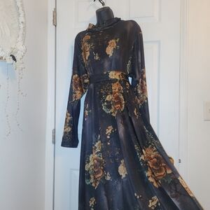 Brown Dark Floral A-Line Dress